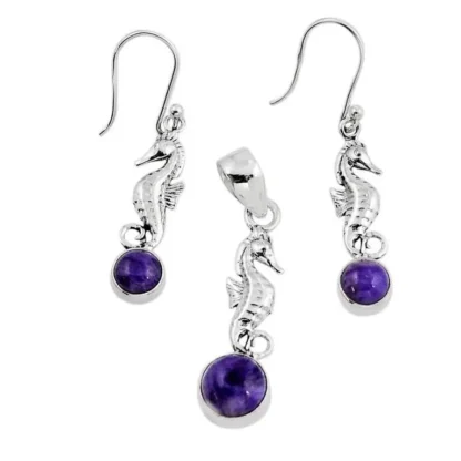 Natural 5.77ct Charoite Seahorse Jewelry Set