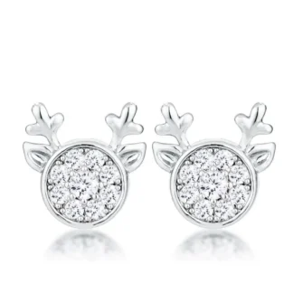 Cute Round .34ct White Topaz Reindeer Earrings