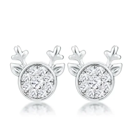 Cute Round .34ct White Topaz Reindeer Earrings