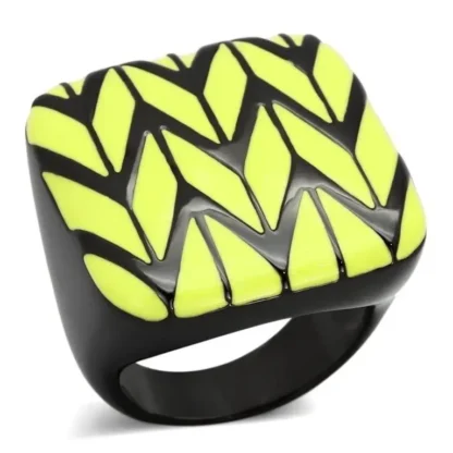 Black Ion Plated Yellow Chevron Pattern Ring