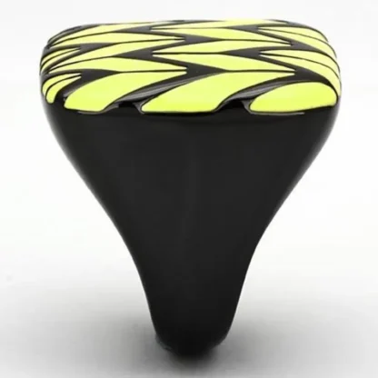 Black Ion Plated Yellow Chevron Pattern Ring - Image 2