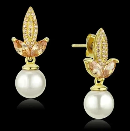 8mm White Pearl Fancy Fleur-De-Lis Earrings