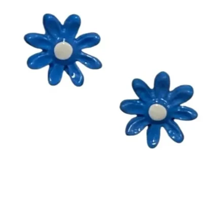 Blue Enamel Flower Shaped Earrings