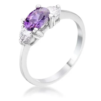 Oval 1.00ct Amethyst & White Sapphire 3-Stone Ring