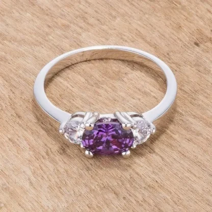 Oval 1.00ct Amethyst & White Sapphire 3-Stone Ring - Image 2