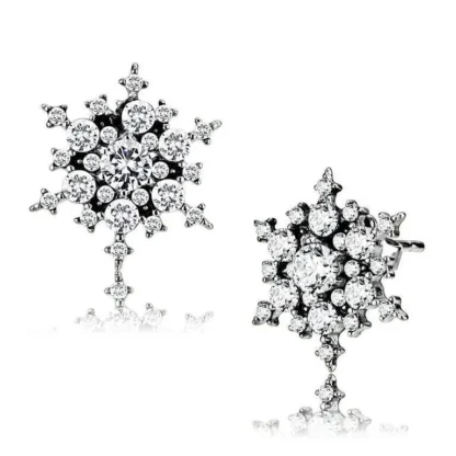 Cute 1.18ct White Sapphire Snowflake Stud Earrings