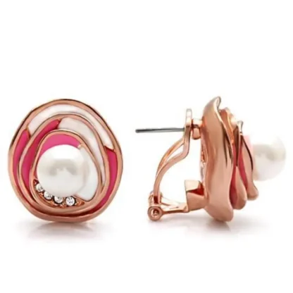 Gold-Pl .04ct White Topaz & Pearl Rose Earrings