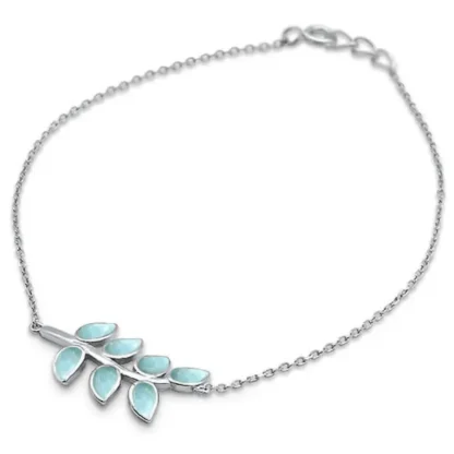 Natural .90ct Larimar Olive Leaf Motif Bracelet