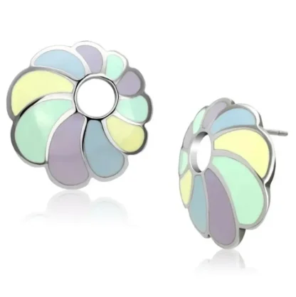 Pretty Polished Steel Flower Colorful Earrings