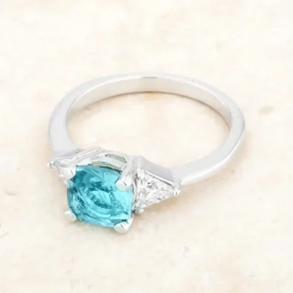 Cushion 1.80ct Aquamarine & White Sapphire Ring - Image 4