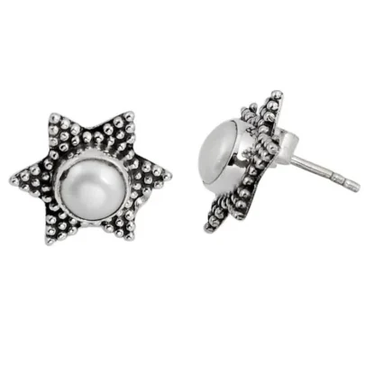 Natural White Pearl Celestial Star Earrings