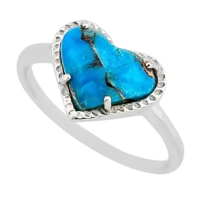 Natural Heart 3.14ct Blue Copper Turquoise Ring