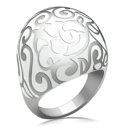 Pretty Polished White Epoxy Victorian Pattern Ring