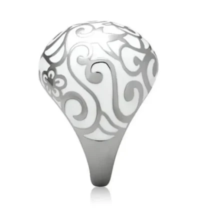 Pretty Polished White Epoxy Victorian Pattern Ring - Image 2