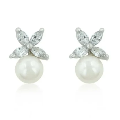 Cute 1.00ct White Topaz & Pearl Butterfly Earrings