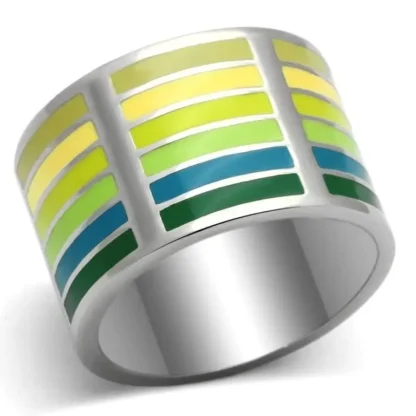 High Polished Yellow & Green Hue Bar Pattern Ring