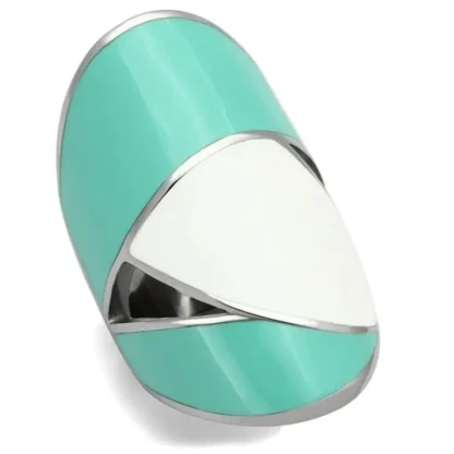 Pretty Polished Aquamarine & White Pattern Ring