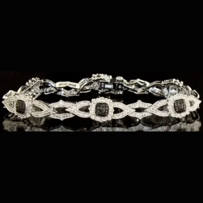 Genuine Elegant Black & White Diamond Bracelet - Image 2