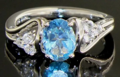 Oval 1.88 ct Blue Topaz & White Sapphire Ring