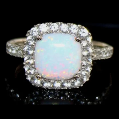 Cushion Cut White Opal & Topaz Dinner Ring