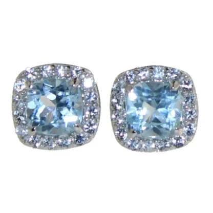 Cushion Cut 2.00 ct Blue Topaz Halo Earrings