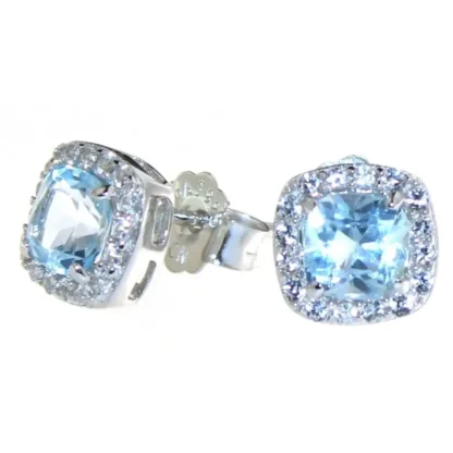 Cushion Cut 2.00 ct Blue Topaz Halo Earrings - Image 2