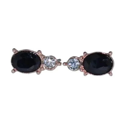 Rose Tone Natural Oval Sapphire & Crystal Earrings - Image 3