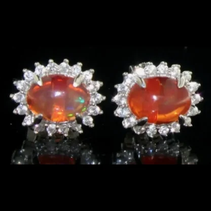 Natural Oval 1.60 ct Fire Opal Stud Earrings