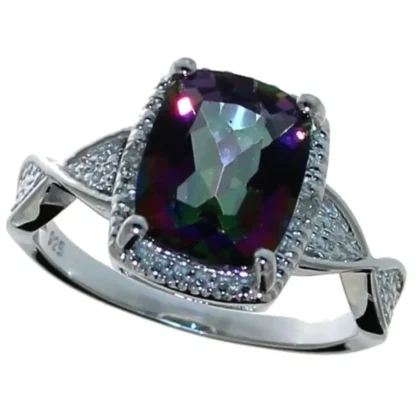 Radiant Cut 2.55 ct Mystic Topaz & Diamond Ring