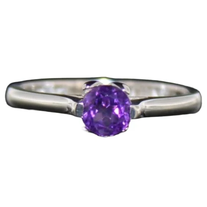 Genuine African Purple Amethyst Solitaire Ring