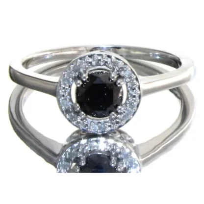 Natural 3/4 ct Black & White Diamond Halo Ring