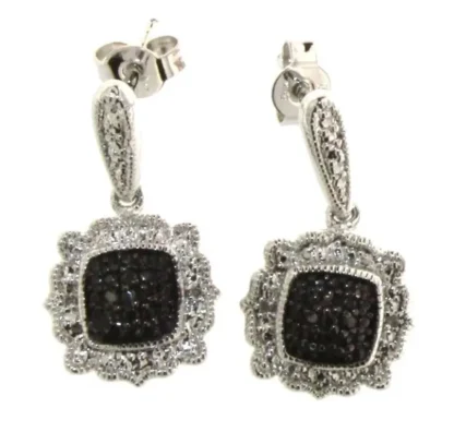 Genuine Elegant Black & White Diamond Earrings