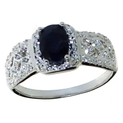 Oval Natural Black Sapphire & Diamond Ring