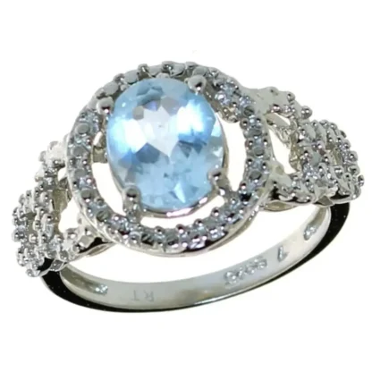 Oval Natural Blue Topaz & Diamond Ring