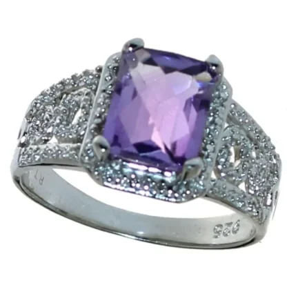 Emerald Cut 2.25 ct Amethyst & Diamond Ring