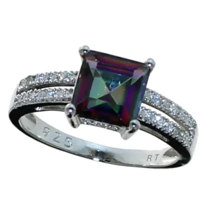 Asscher Cut 2.33 ct Mystic Topaz & Diamond Ring