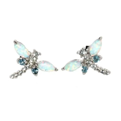 Opal & White Sapphire Dragonfly Earrings