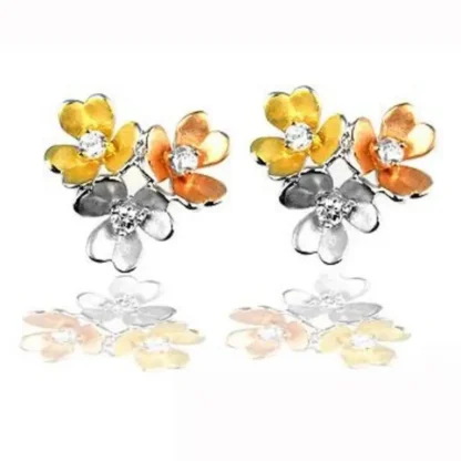 Tri-tone .90ct White Topaz Blossom Earrings