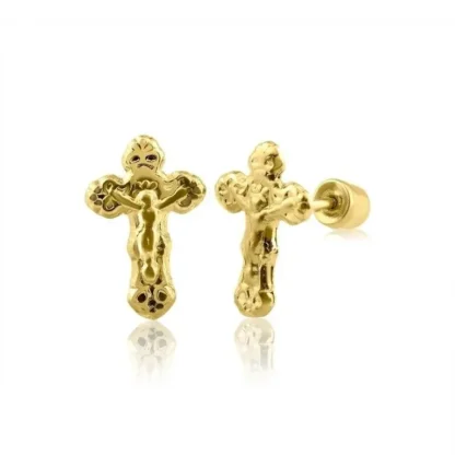 Unique 14k Gold Crucifix Screw Back Earrings