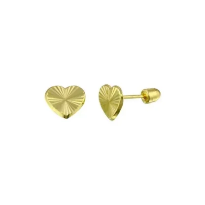 14k Gold Diamond-Cut Heart Stud Earrings