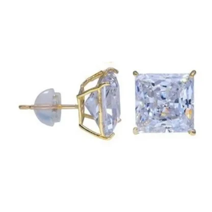 14k Gold Princess 6.02ct White Topaz Earrings