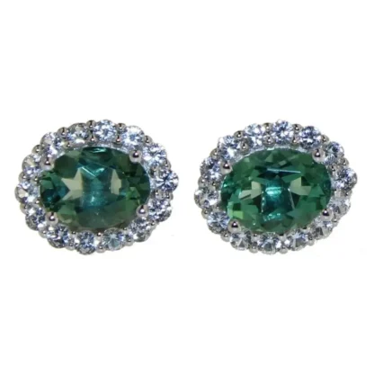 Oval 3.60 ct Green Mystic Topaz Halo Earrings