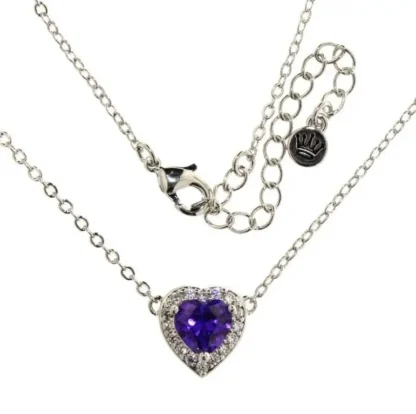 Amethyst & White Topaz Halo Heart Necklace