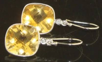 Natural 7.11 ct Cushion Citrine & Diamond Earrings - Image 2