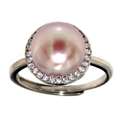 Quality 10 mm Rose Pearl Halo Ring