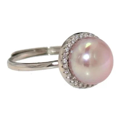 Quality 10 mm Rose Pearl Halo Ring - Image 2