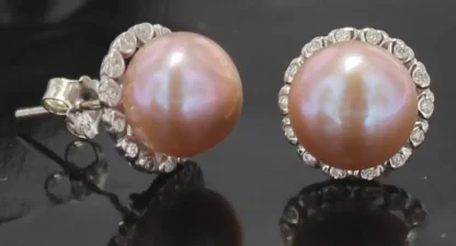 Quality 8.5 mm Rose Pearl Earrings - Image 2