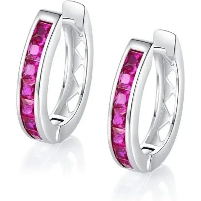 Elegant Princess Cut .40ct Ruby Hoop Earrings