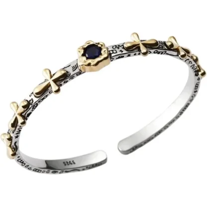 Round .25ct Blue Sapphire Golden Cross Bracelet