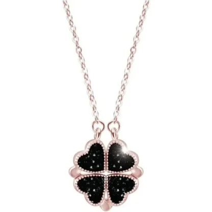 Rose Gold-Plated .14ct Black Onyx Flower Necklace